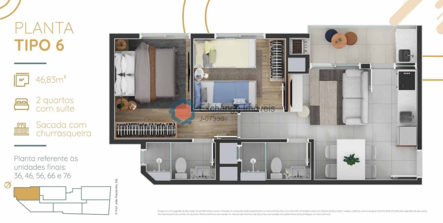 Apartamento à venda com 2 quartos, 46m² - Foto 3